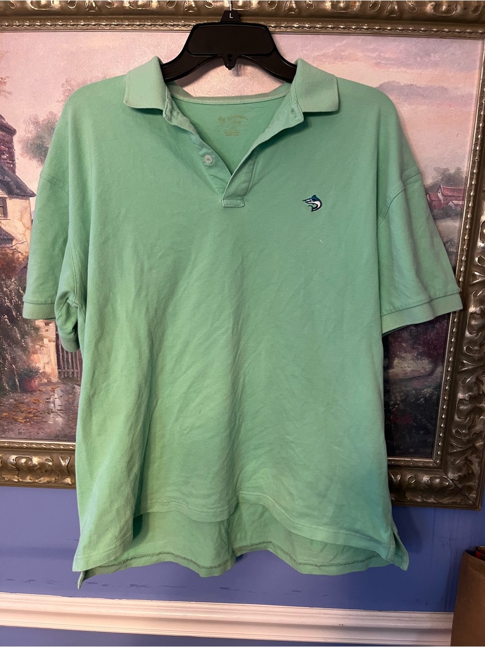 Salt Life Polo Shirt Men’s Large Mint Green Short Sleeve Marlin Logo Casual Golf